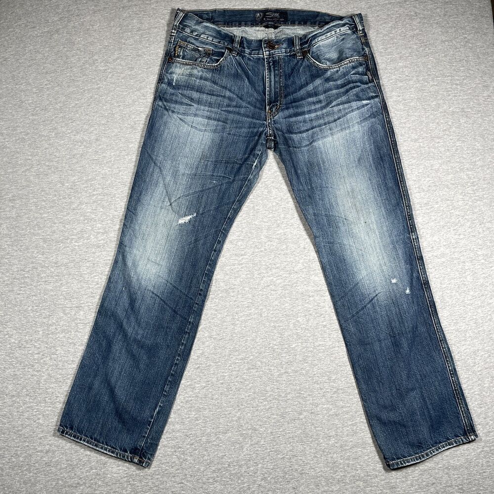 Silver Jeans Co. Jeans Mens 36x32 Blue Medium Wash Nash Slim Straight Distressed